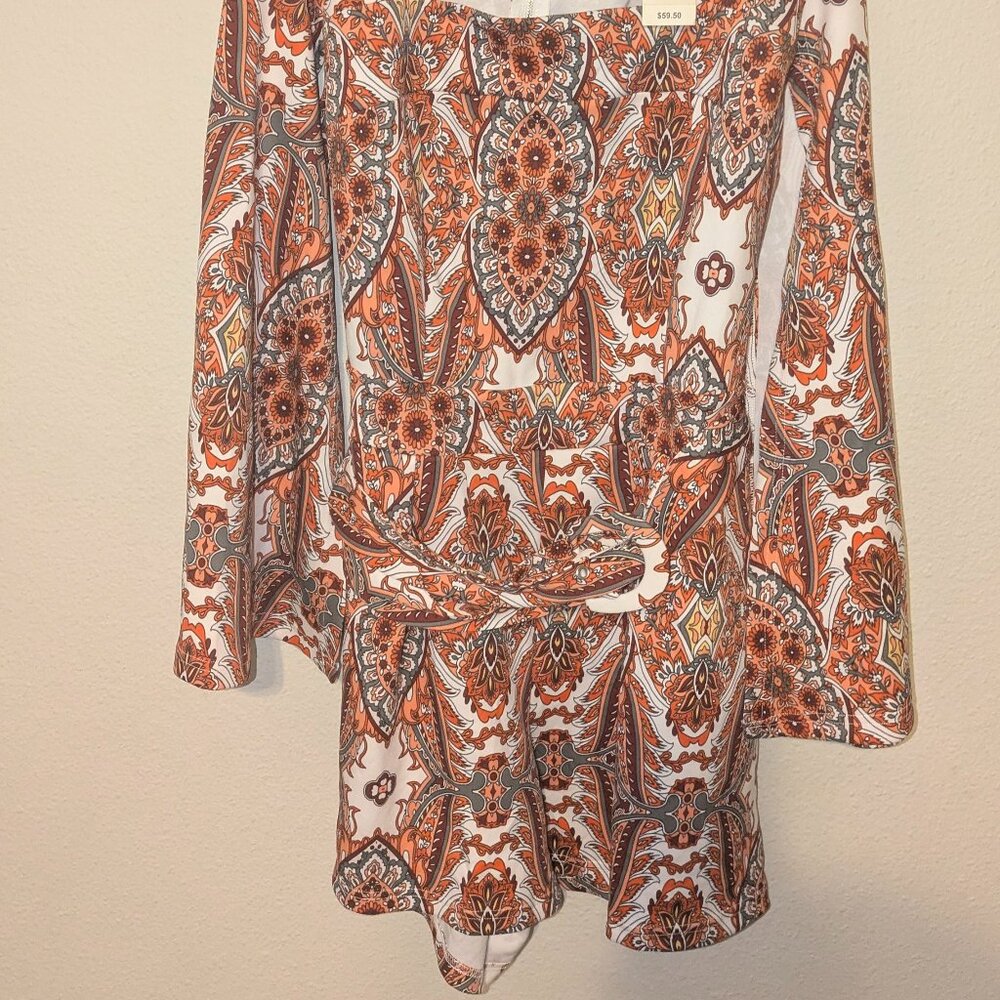Shorts Romper with long bell sleeves- New with Tags